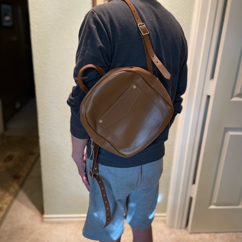 ** Brand New- Never Used ** Mini Daypack -Full Grain Leather-Made in the U.S.A.
